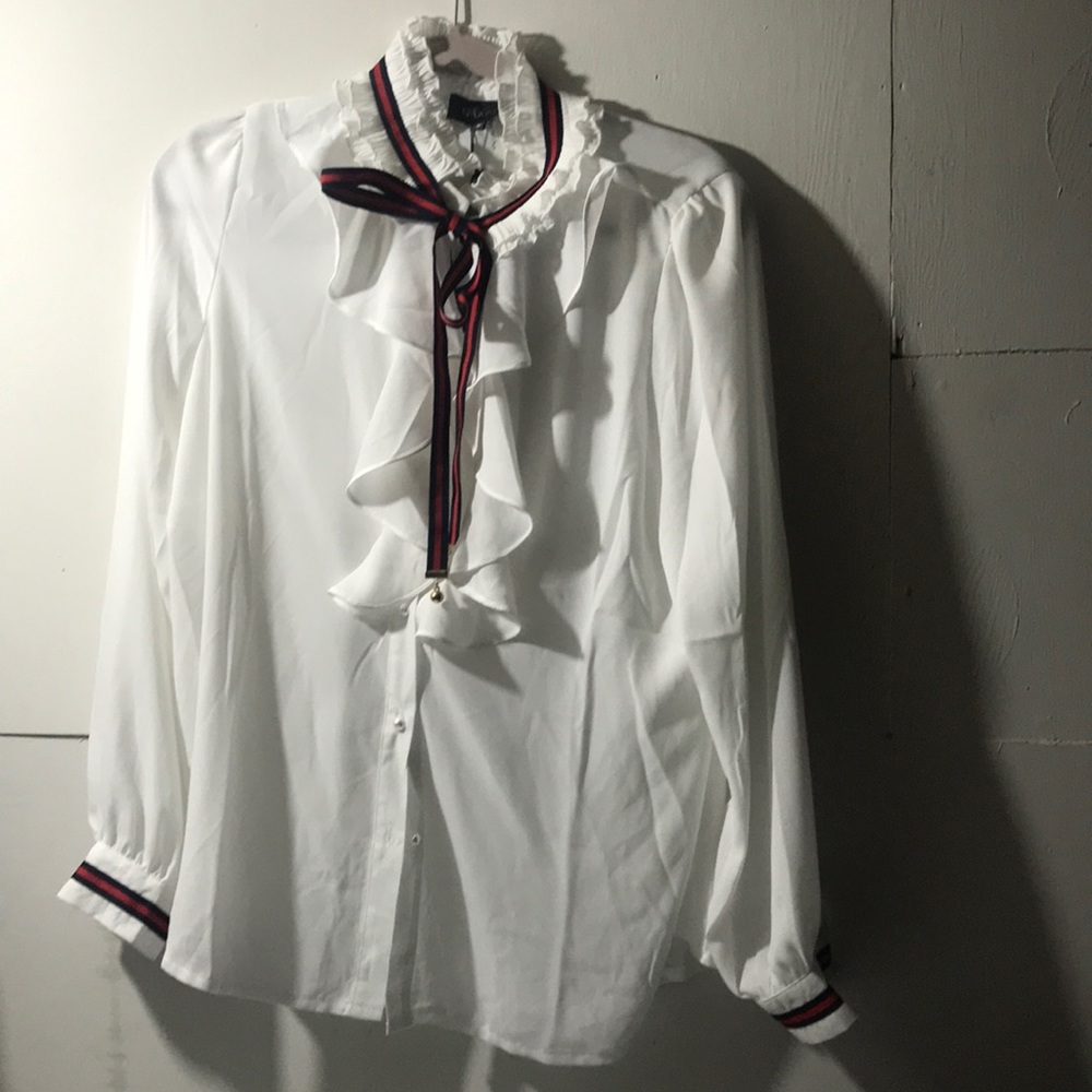 NWT Garcia ribbon and ruffle shirt